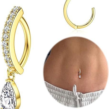 Hot Selling New Heart Water Drop Copper Inlaid Zircon Ring Curved Belly Button Piercing Jewelry