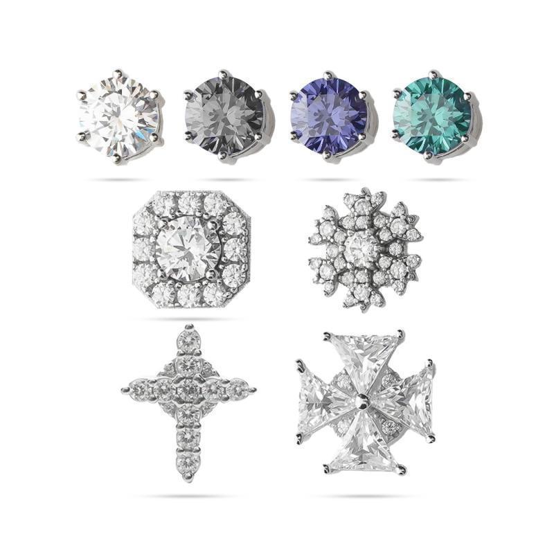 White & Gray Zircon Magnetic Clip-On Earrings – Hip Hop Style Inspired By Neymar & Ronaldo, No Piercing Required