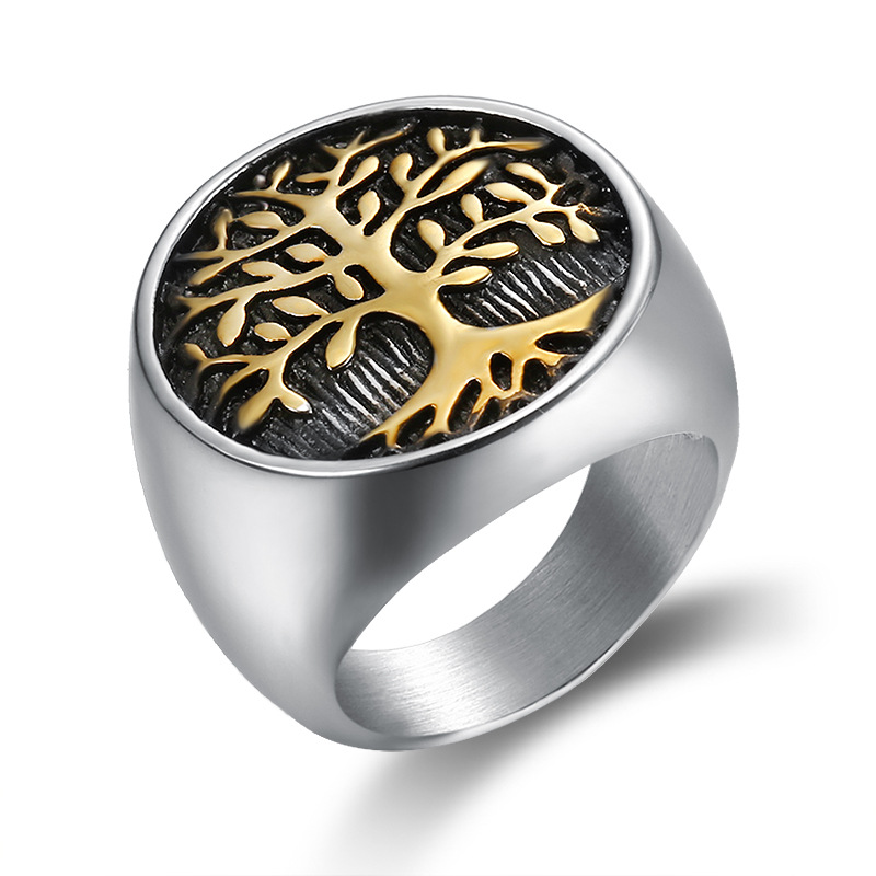 spot 316 stainless steel leaf men's tree of life ring ring personality retro titanium steel ring
