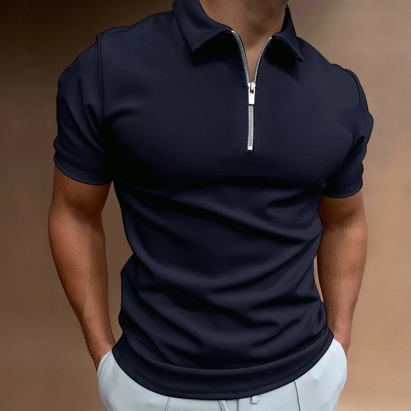 Summer Men' Solid Color Polo Shirt Short Sleeve Turn-Down Collar Zipper Thirt &for Men Caual Streetwear New Male