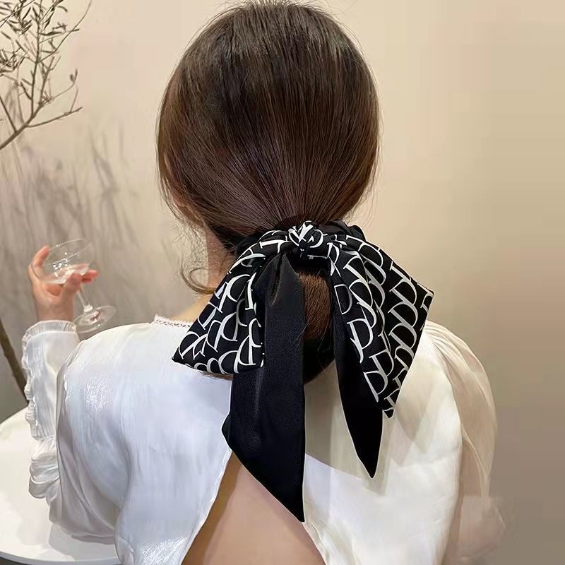 French Ribbon Headband Women's Hair Binding Horsetail Headband Silk Scarf Hair Circle Butterfly Hair Rope Headdress