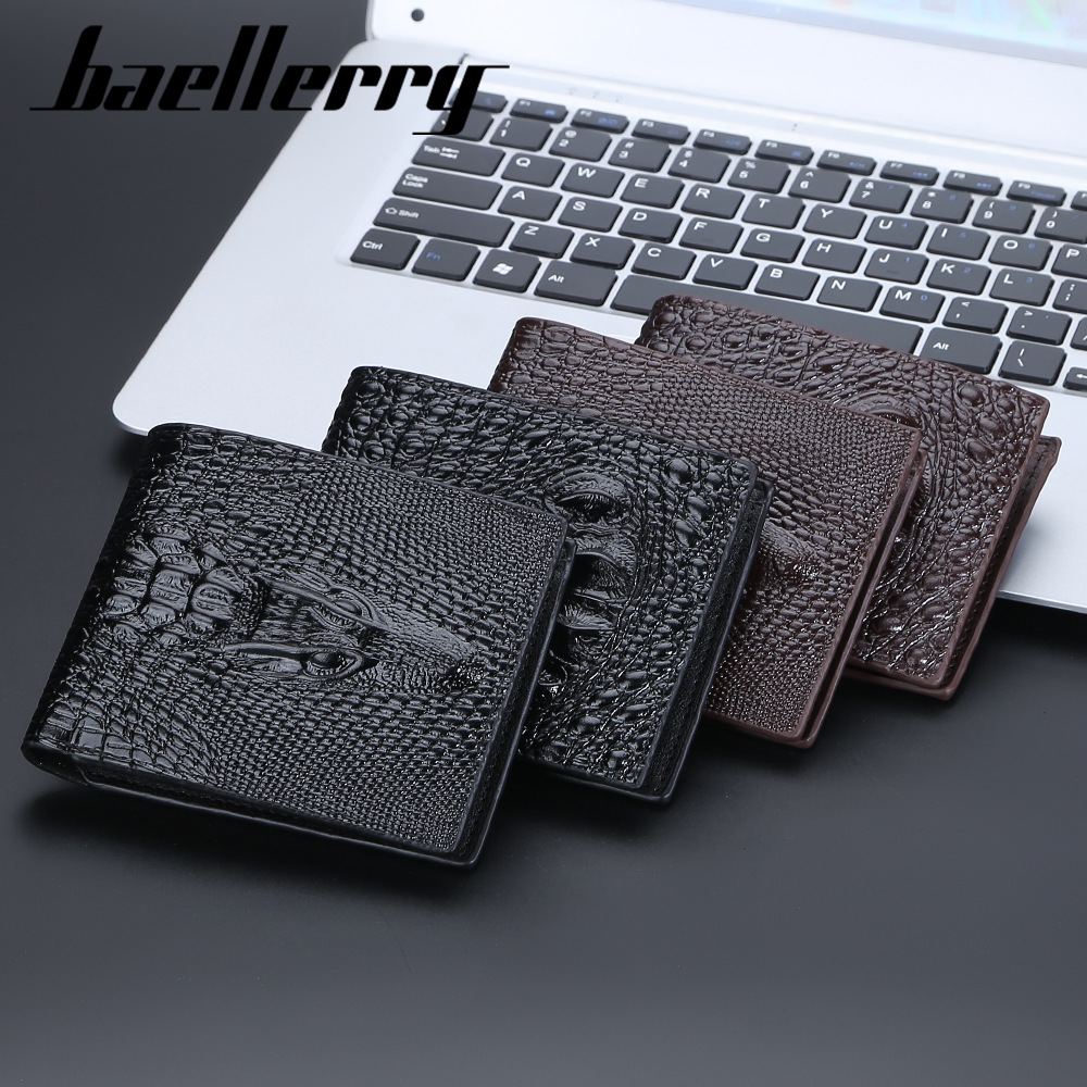 Men's Bags Men's Short Wallet Retro Crocodile Head Multi Card Coin Purse PU Open Card Bag Men