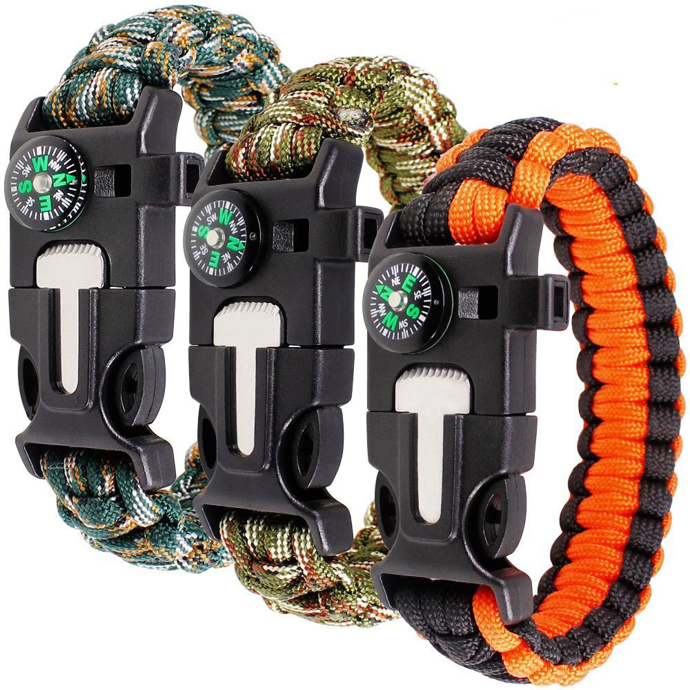 5-in-1 Compass Outdoor Escape Rope Survival Whistle Lifesaving Firestone Bracelet