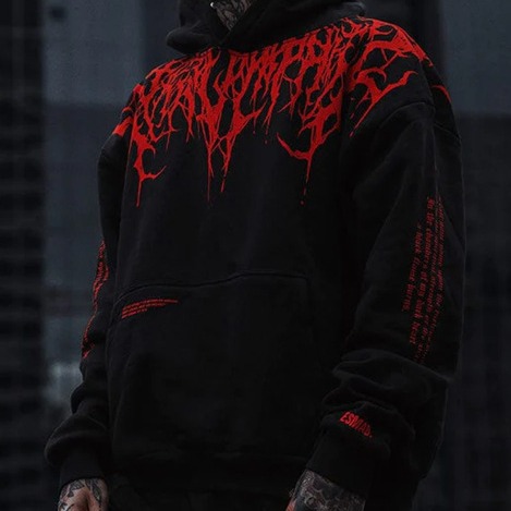 Men's Oversized Hooded Sweatshirt With Gothic Blood Print - European Fit Streetwear Pullover, Winter Casual Top