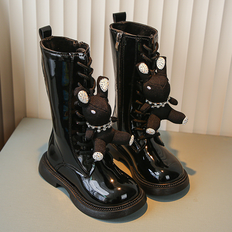 Kids Shoes Girls Martin boots autumn and winter mid high boots children's boots baby bunny boots girls fashion black trend