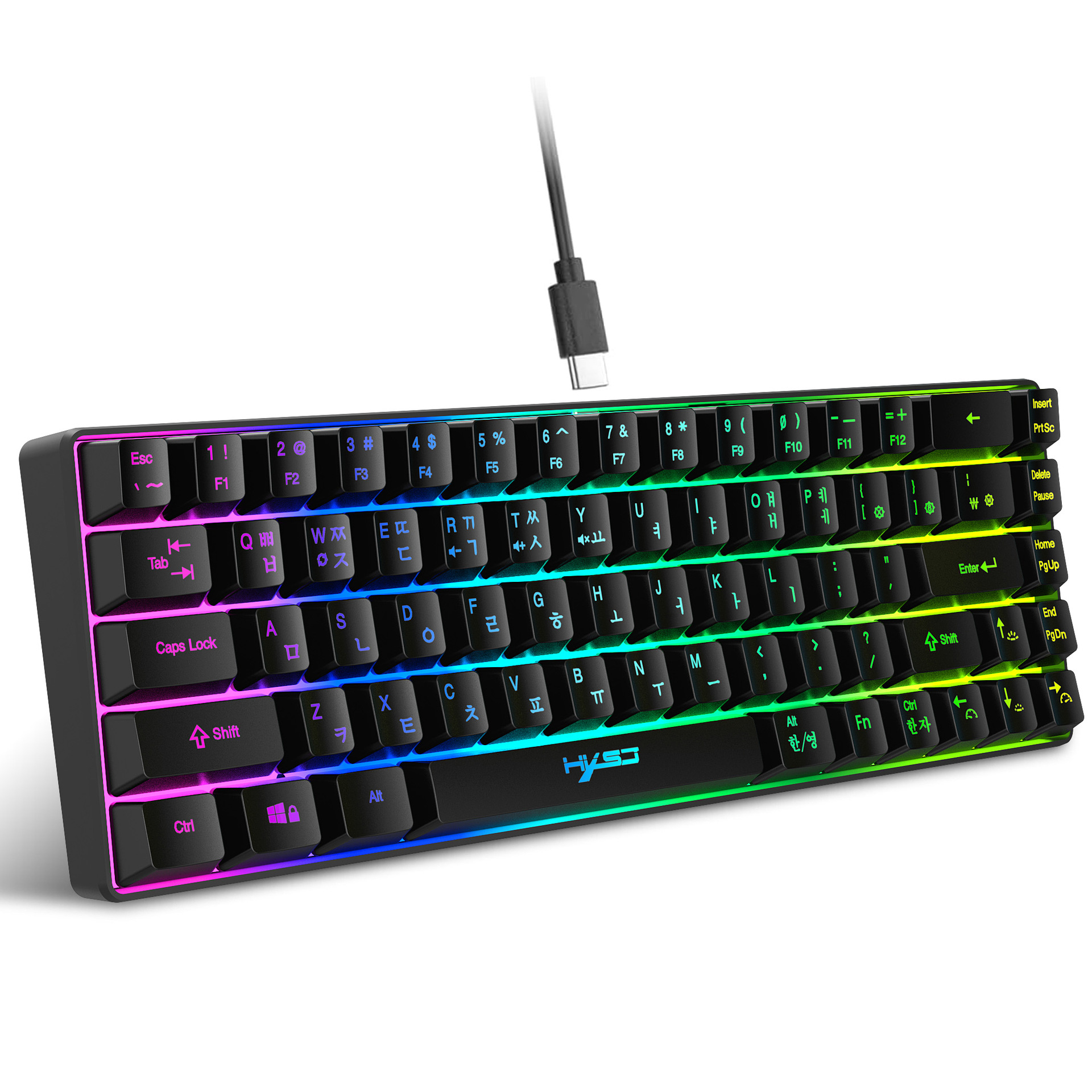 Korean wired 68 key film RGB backlit gaming keyboard ABS Korean keyboard