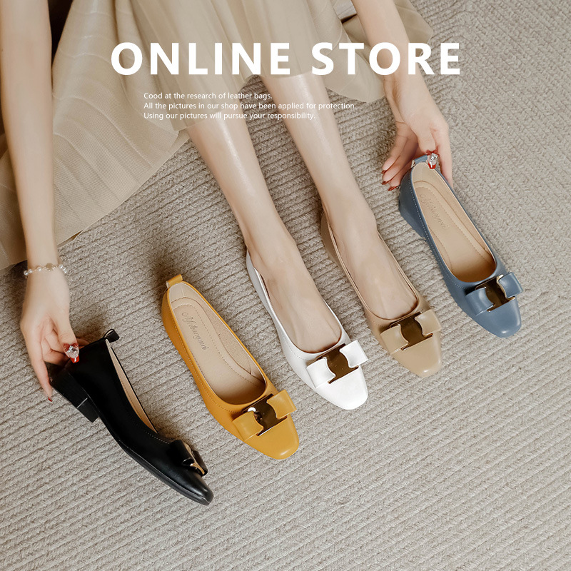 2024 Spring New Women's Small Square Head Comfortable Buckle Multi Color Lacquer Leather Thick Heels Light Mouth Low Heels Versatile Single Shoes