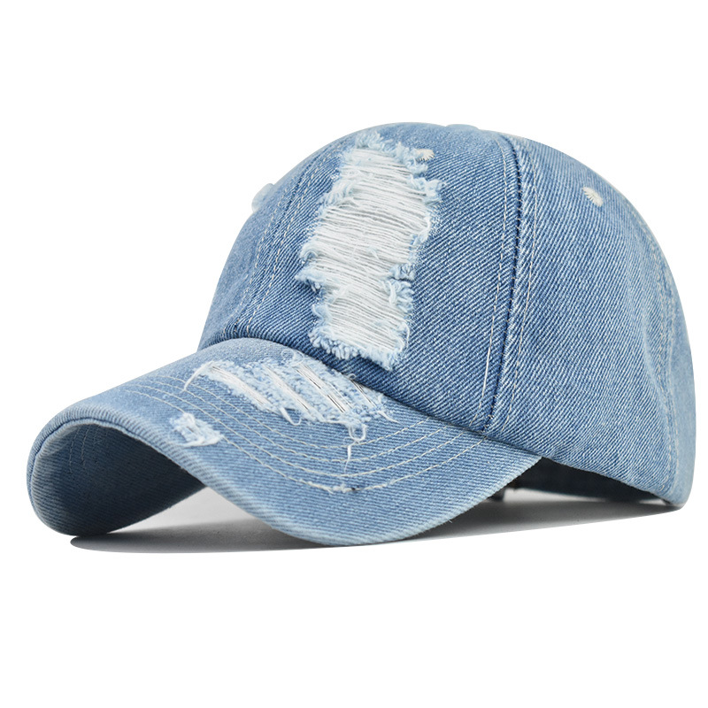 Unisex Men's and women's thick denim ripped cap Washed ripped cowboy baseball cap simple plain cap