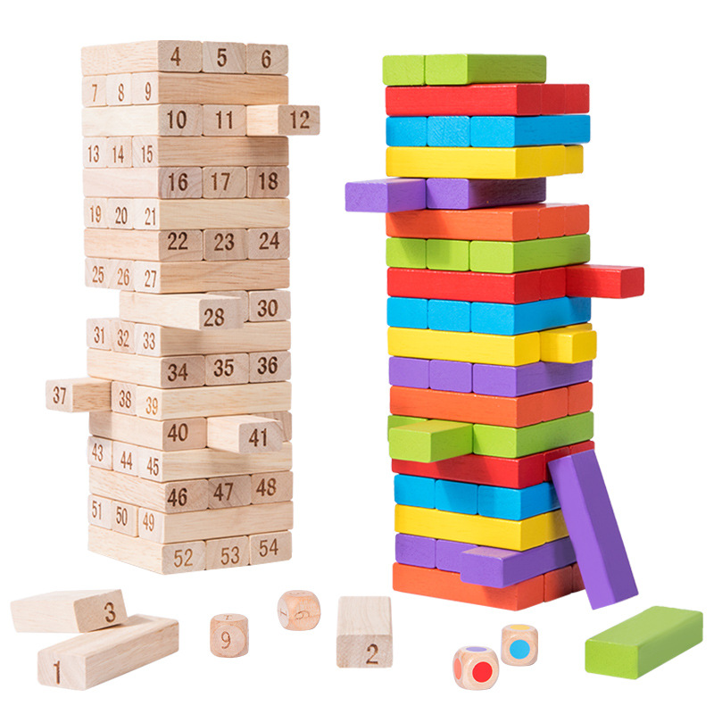 Children's wooden Jenga high balance puzzle Jenga wooden Pusher draw building blocks balance board game toys