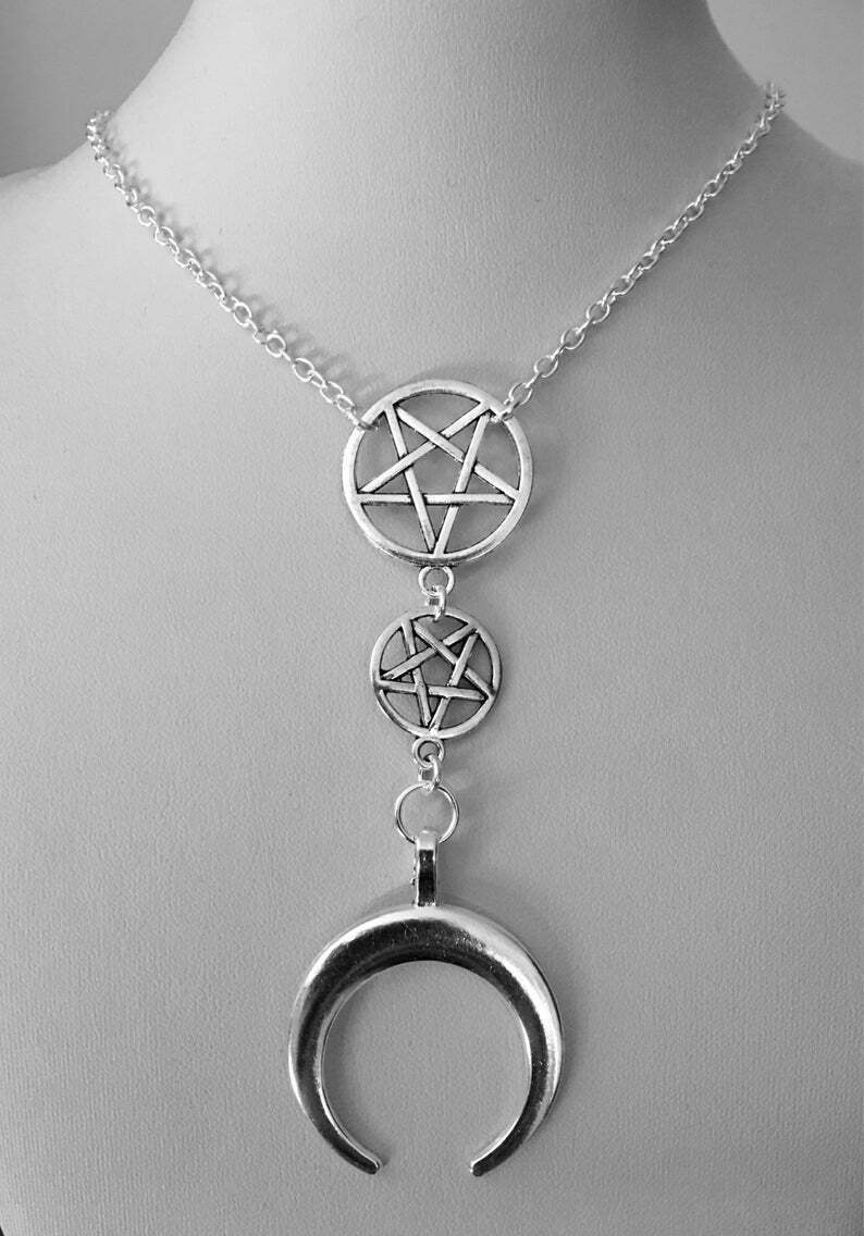 Necklaces Gothic Crescent Pentagram Necklace
