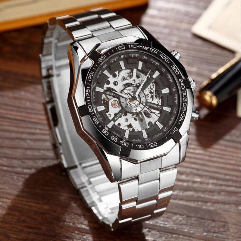 Men's Watch Fashion Steel Band Watch Automatic Hollow Mechanical Watch Watch