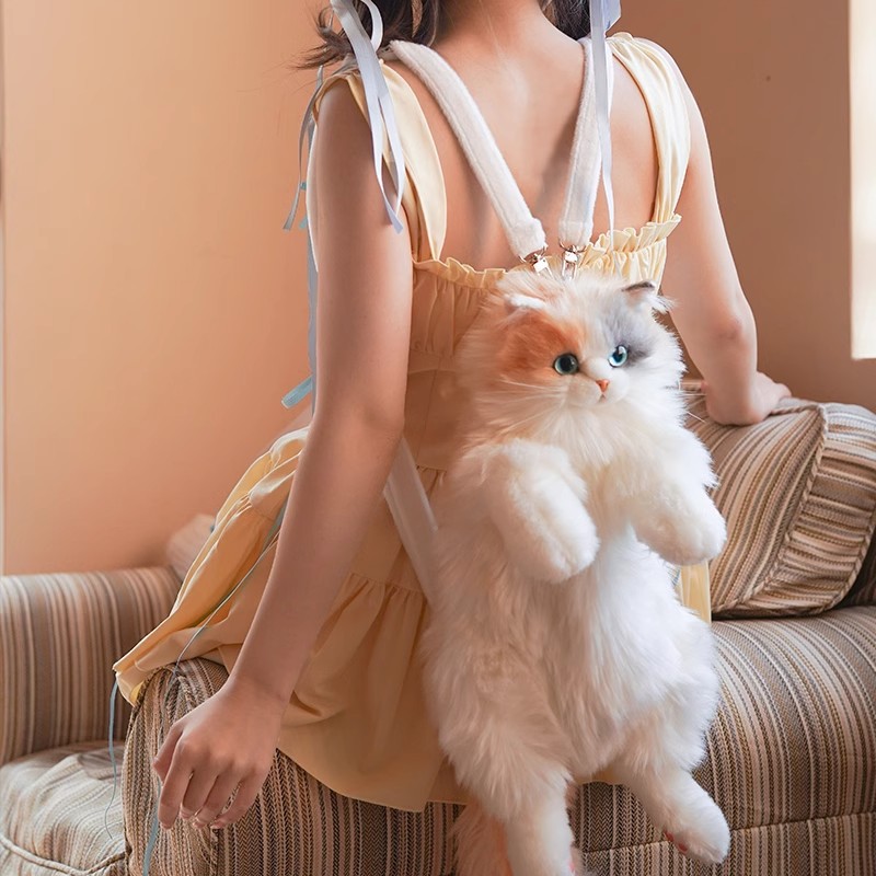 New Product Same Style Simulated Three Flower Cat Backpack Plush Cloth Doll Bag as a Birthday Gift for Best Friends and