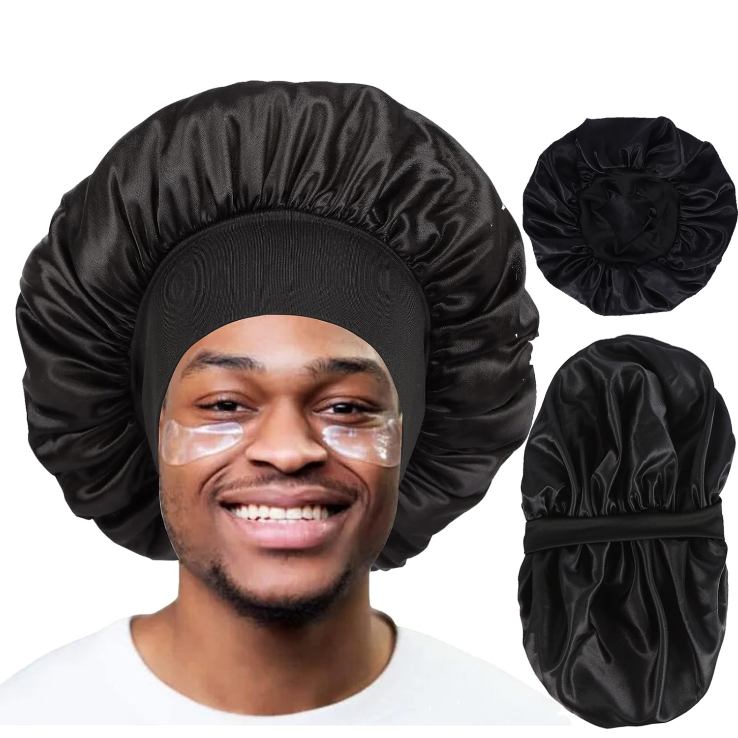 Men's large double layer sleeping cap double sided round hat beauty hair care cap high elastic wide brimmed hat pullover cap