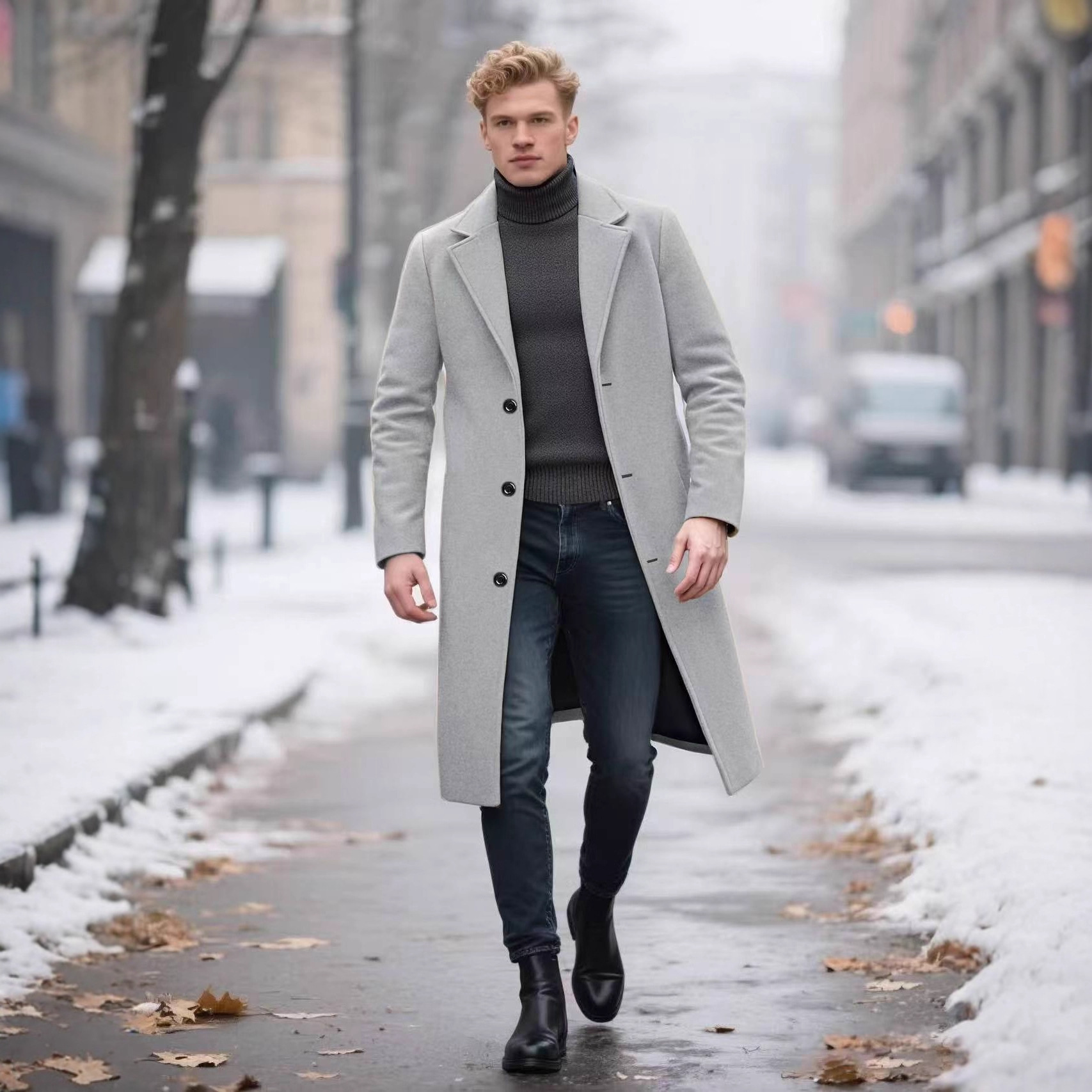 Men's Classic Wool-Blend Trench Coat – Slim-Fit Long Overcoat In Black/Charmer Grey/Khaki/Light Grey/Navy – British-Inspired Casual & Office Style