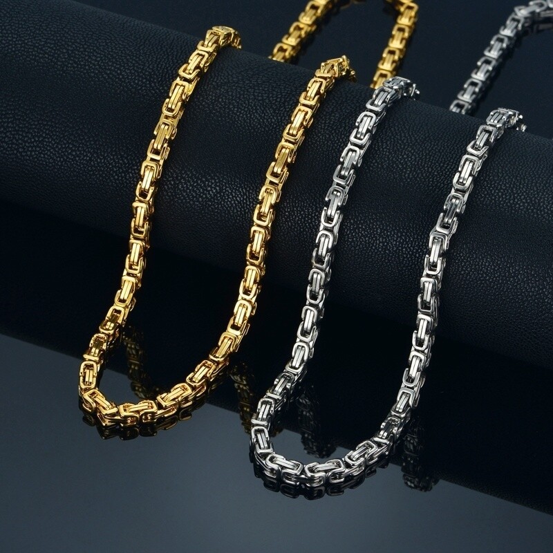 Men's Gold Chain Necklace 20' 23' 26' Male Corrente Gold Color Stainless Steel Necklace Byzantine Chains For Men Jewelry