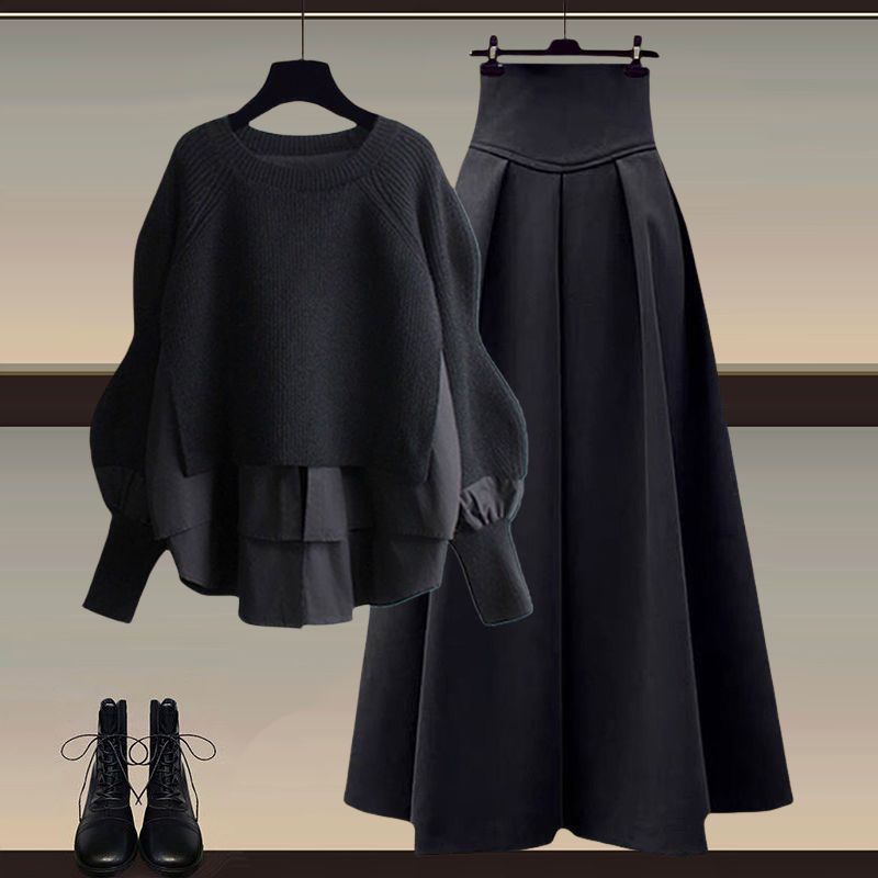Women's Clothing Autumn Suits Large Size Two Piece Tops Temperament Slim Skirt Two Piece Suit