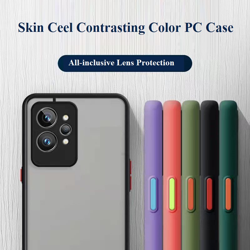 Fit For Realme GT 2 Pro All-inclusive Edge Matte Translucent Hard PC Shell Contrasting Colors Button Anti-fall Protectiv