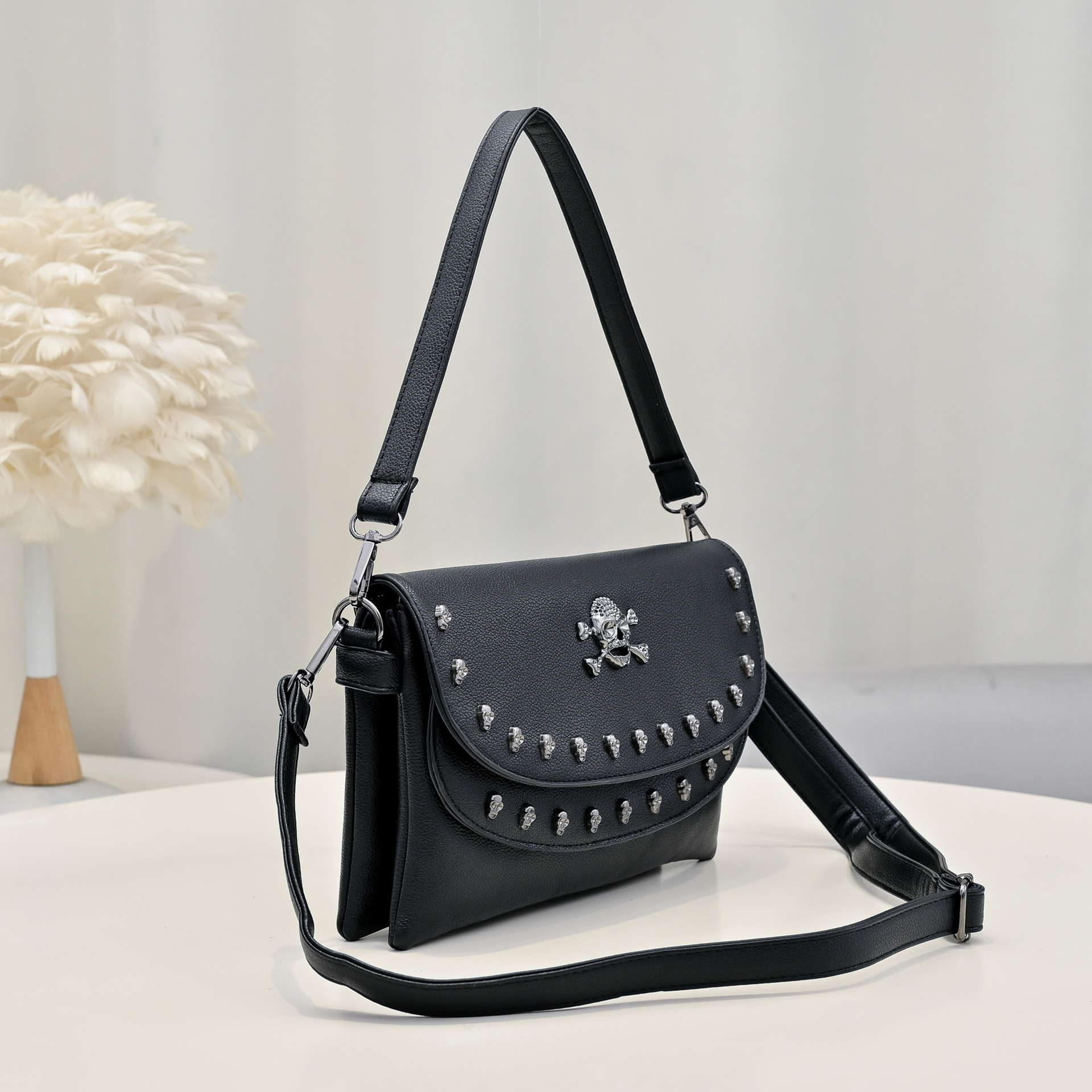 Punk Skull Crossbody Bag For Women - Gothic Envelope Clutch With Chain Strap - Edgy Embossed Shoulder Purse - Korean Street Fashion​