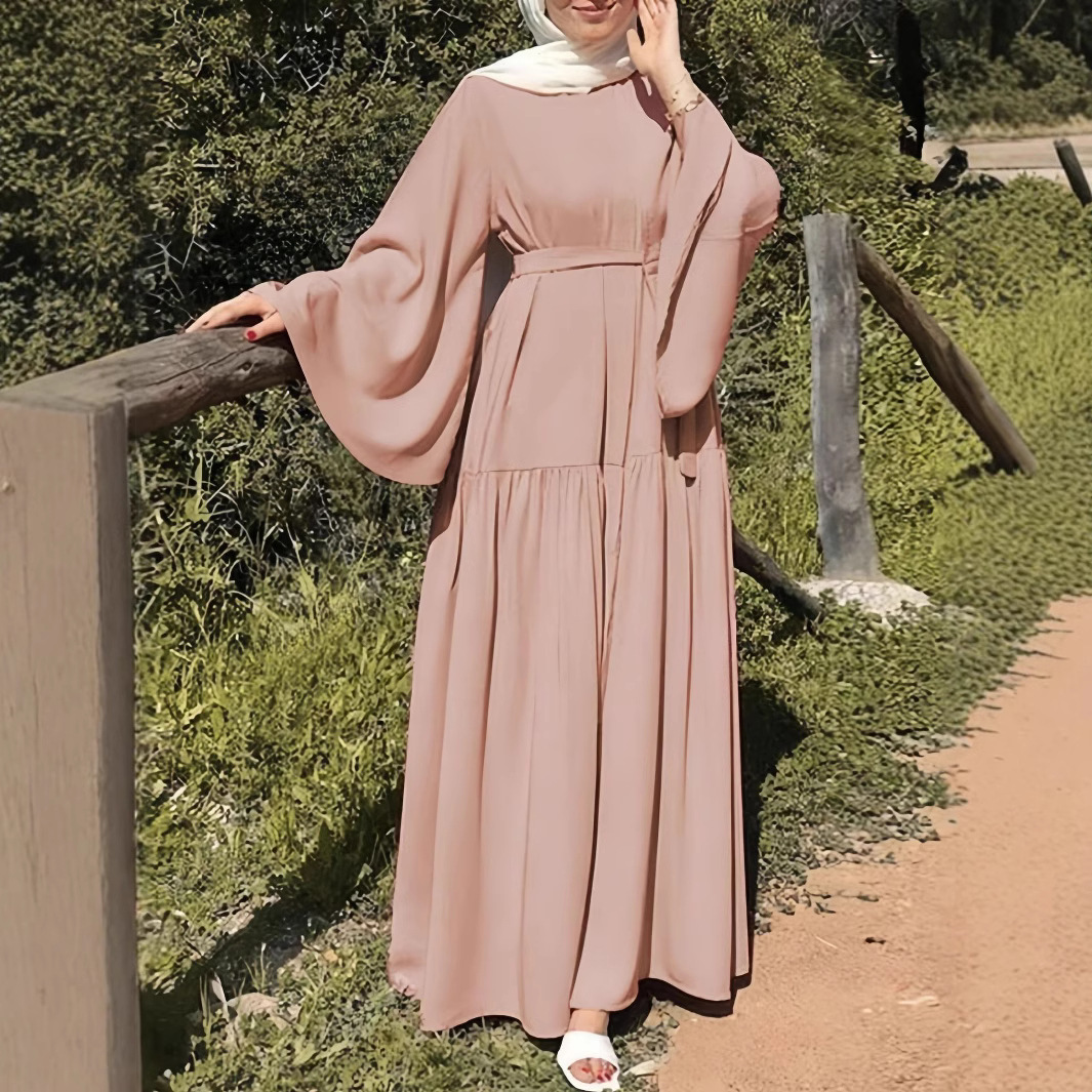 Muslim Commuting Vacation Leisure Trumpet Sleeve Dress Female New Simple Long Sleeve Pullover Robe