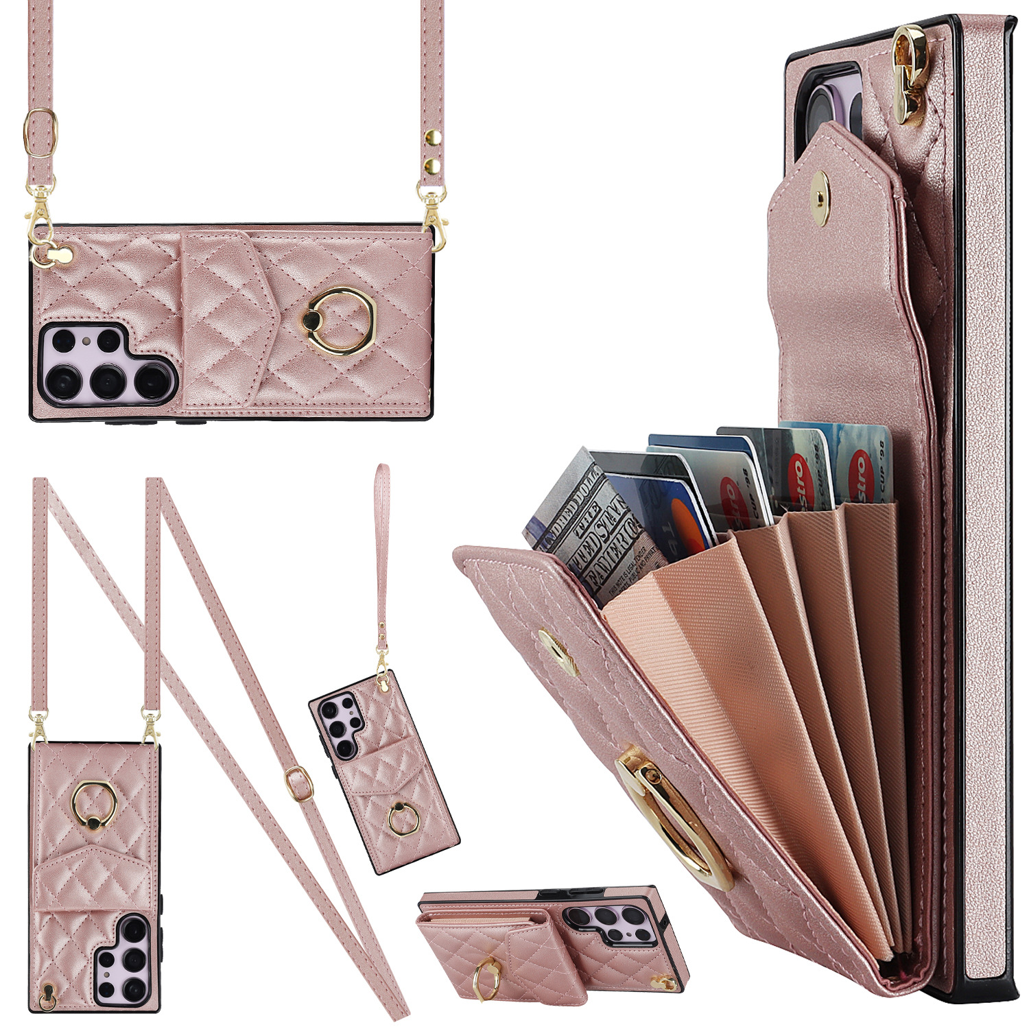 For Samsung S24Ultra diagonal organ leather case A15 card phone case NOTE20 ring phone case