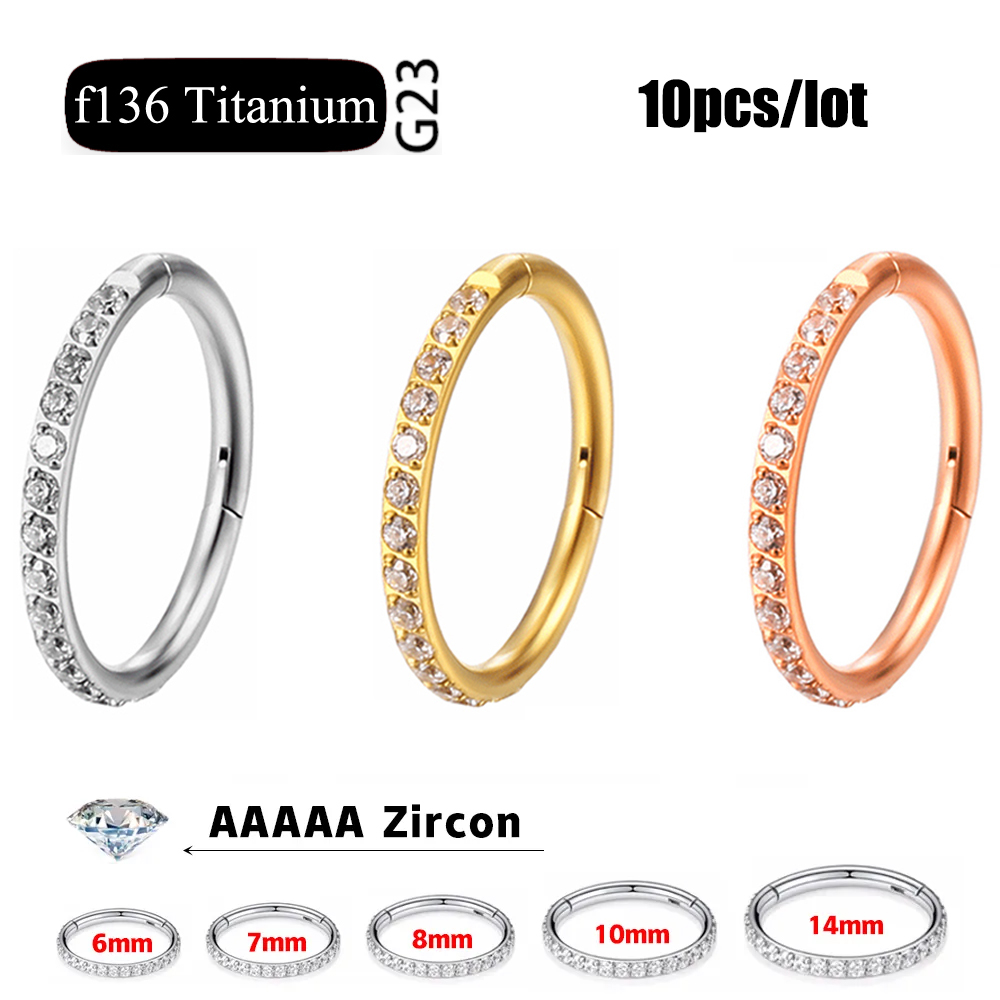 10Pc G23 Titanium High Quality Zircon Stone Hight Segment Rings Open Small Septum Piercing Nose Earrings Helix Body Piercings