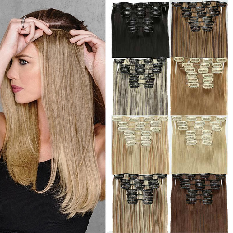 Wig hair extensions 6-piece set long straight hair European and American wigs 16 cards large quantity in stock Straight Wig