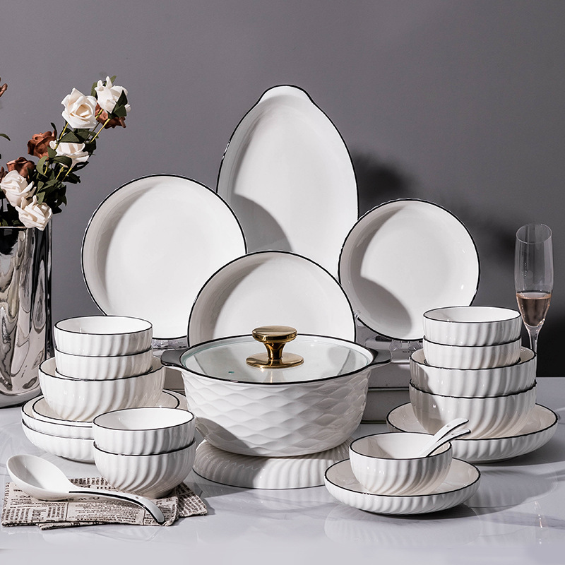 Underglaze Color Tableware Ceramic Bowl And Plate Set Simple Home Gift Dish Plate Combination Rice Bowl