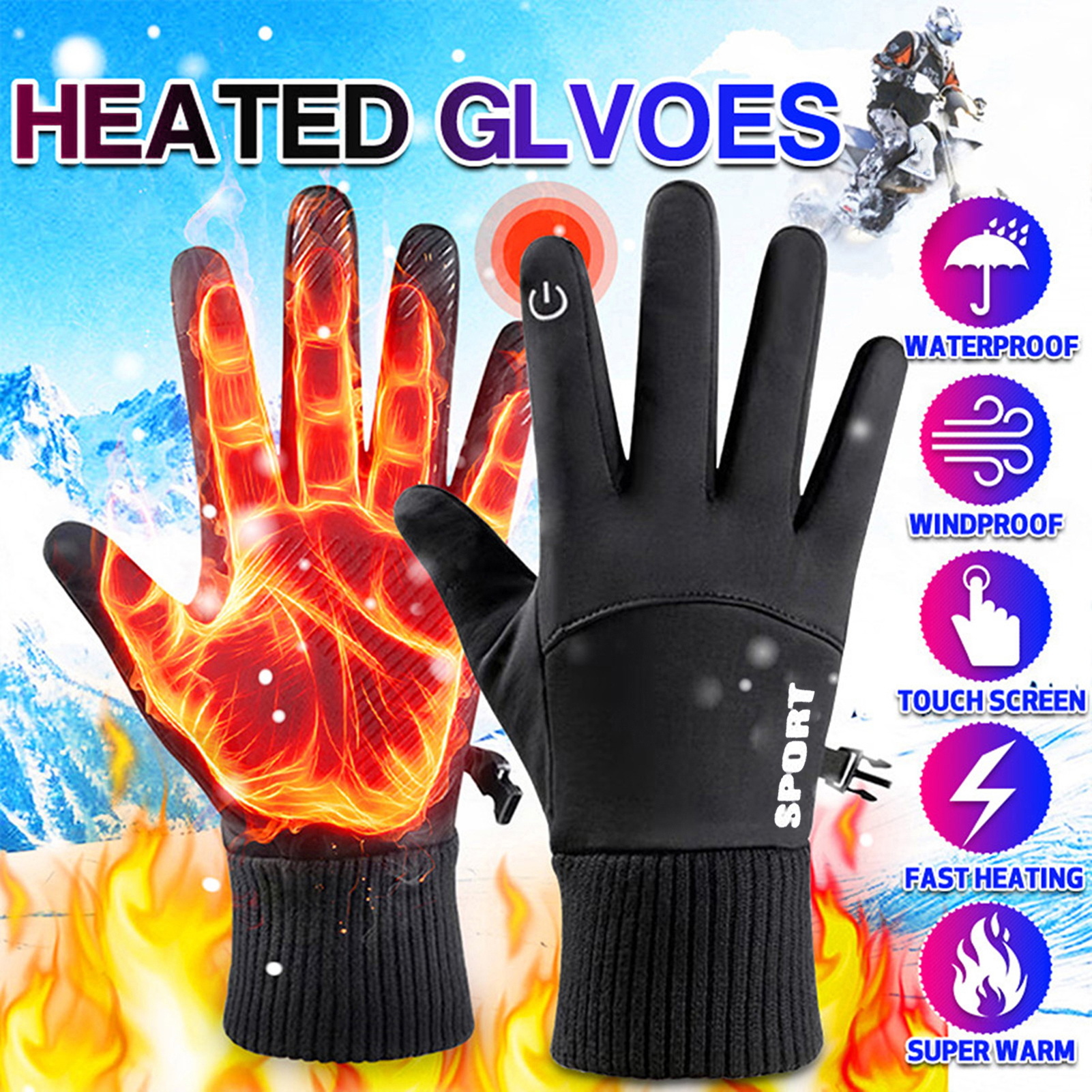 Zhuoxinder Winter Warm Waterproof Windproof Non-Slip Touch Screen Gloves Outdoor Equipment-Black L