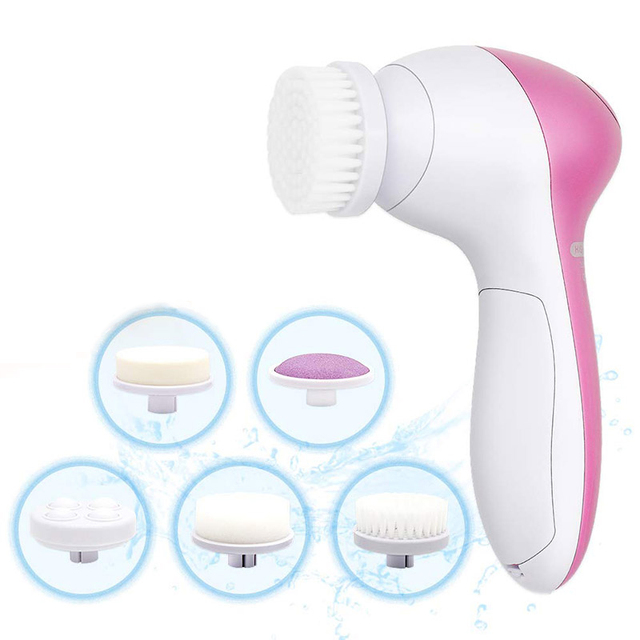 5 in 1 Face Cleansing Brush Silicone Facial Brush Electric Wash Face Machine Deep Cleaning Pore Skin Care Face Massage Brush