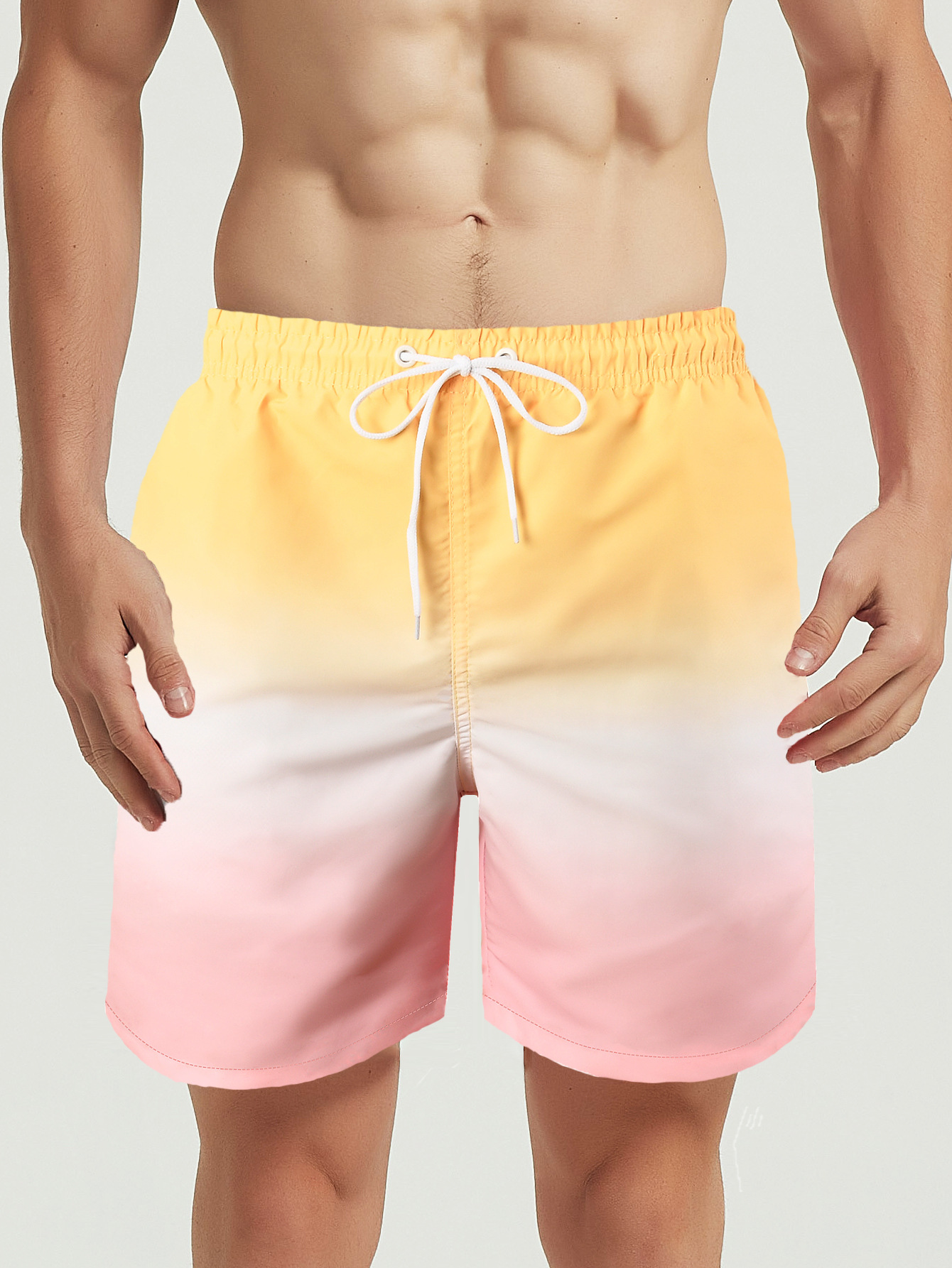 Men's Gradient Shorts Four-Point Boxer Swimming Trunks Men's Loose Waterproof Beach Pants Large Size Swimming Trunks