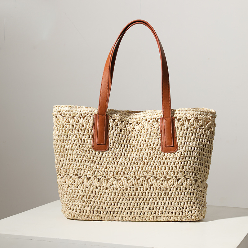 Woven Bag Women's Straw Woven Bag Elegant One-shoulder Straw Bag Portable Large Capacity Rattan Woven Bag Instagram Style Same Style Holiday Beach Bag
