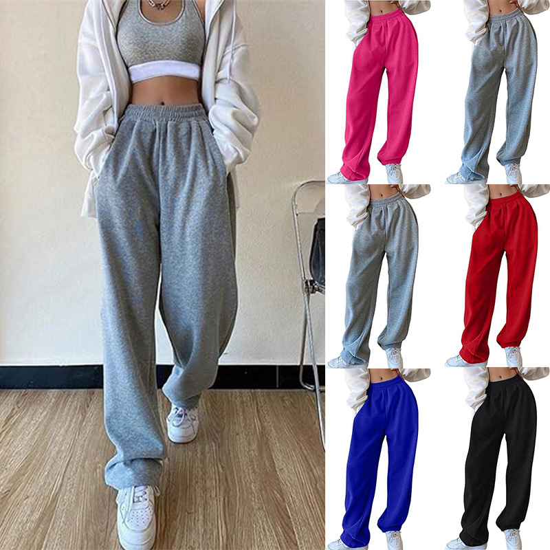 Damenbekleidung, hohe Taille, lockere Passform, gerades Bein, Jogginghose, dehnbare Jogginghose mit Taschen, lässige Loungehose für Yoga, Laufen, Training (schwarz)​