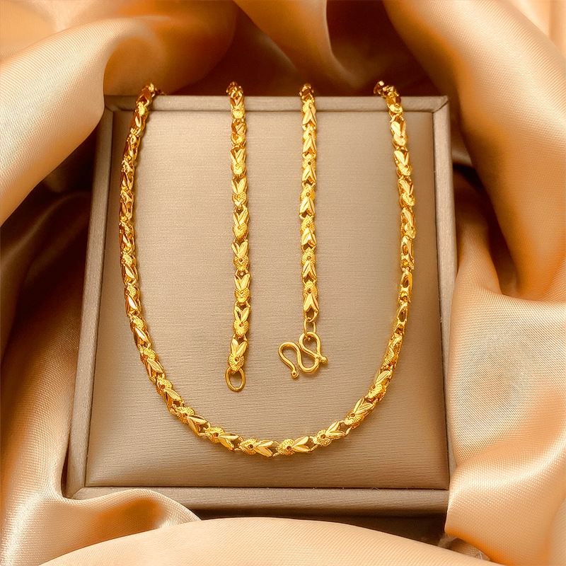 Vietnamese Sand Gold Rabbit Necklace 45cm Men and Women Gold plated Thick Necklace Couple Style Long lasting Colorfast