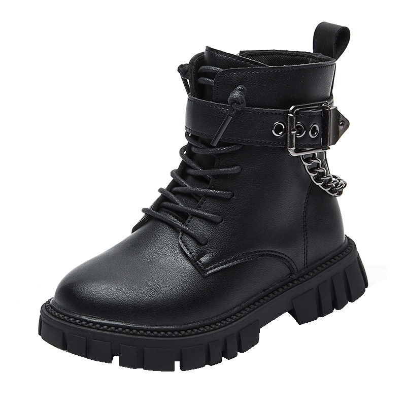 Kids Shoes Children's boots soft sole girls Martin boots cotton boots warm British style boys leather boots student military training shoes