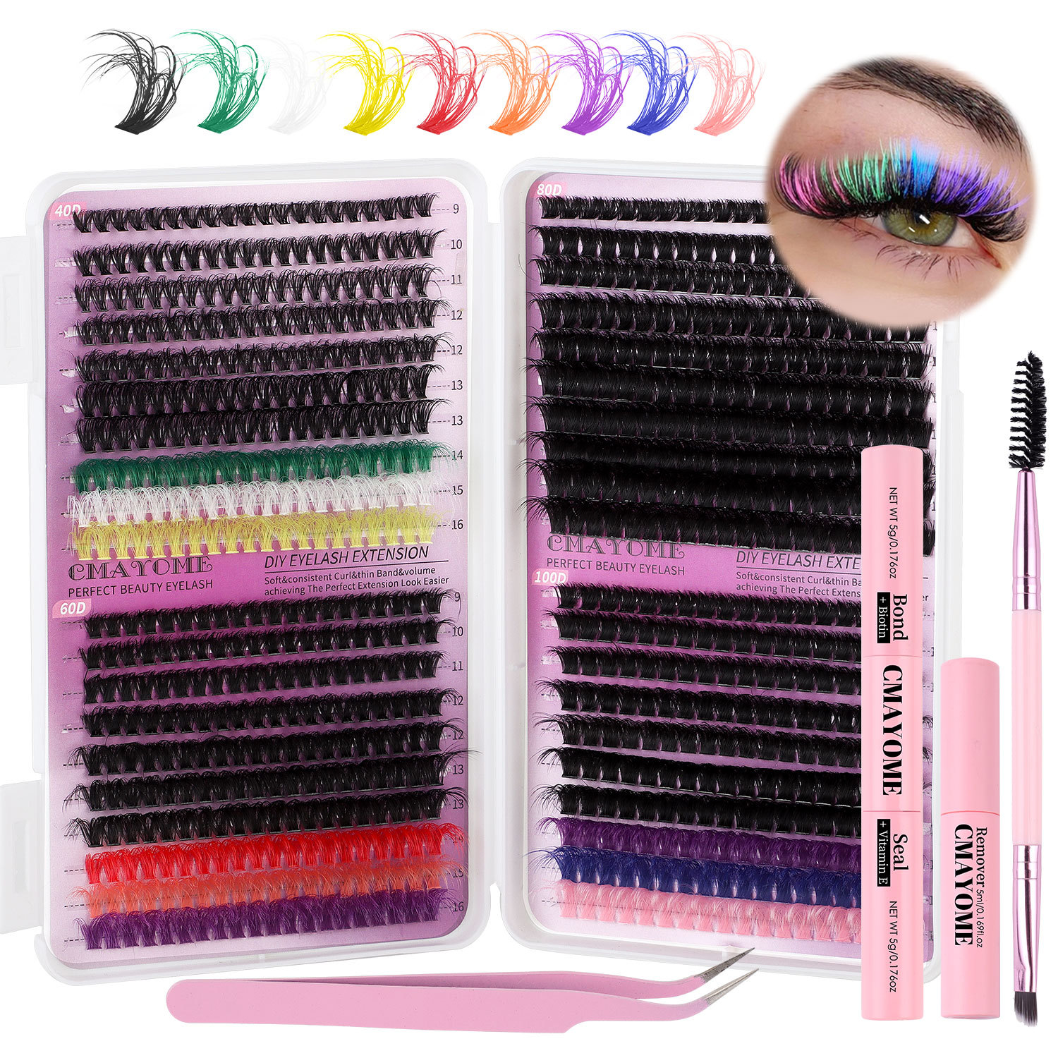 Cross border new 780 clusters of dense D curved color single cluster false eyelashes set 40D100DDIY segmented eyelashes