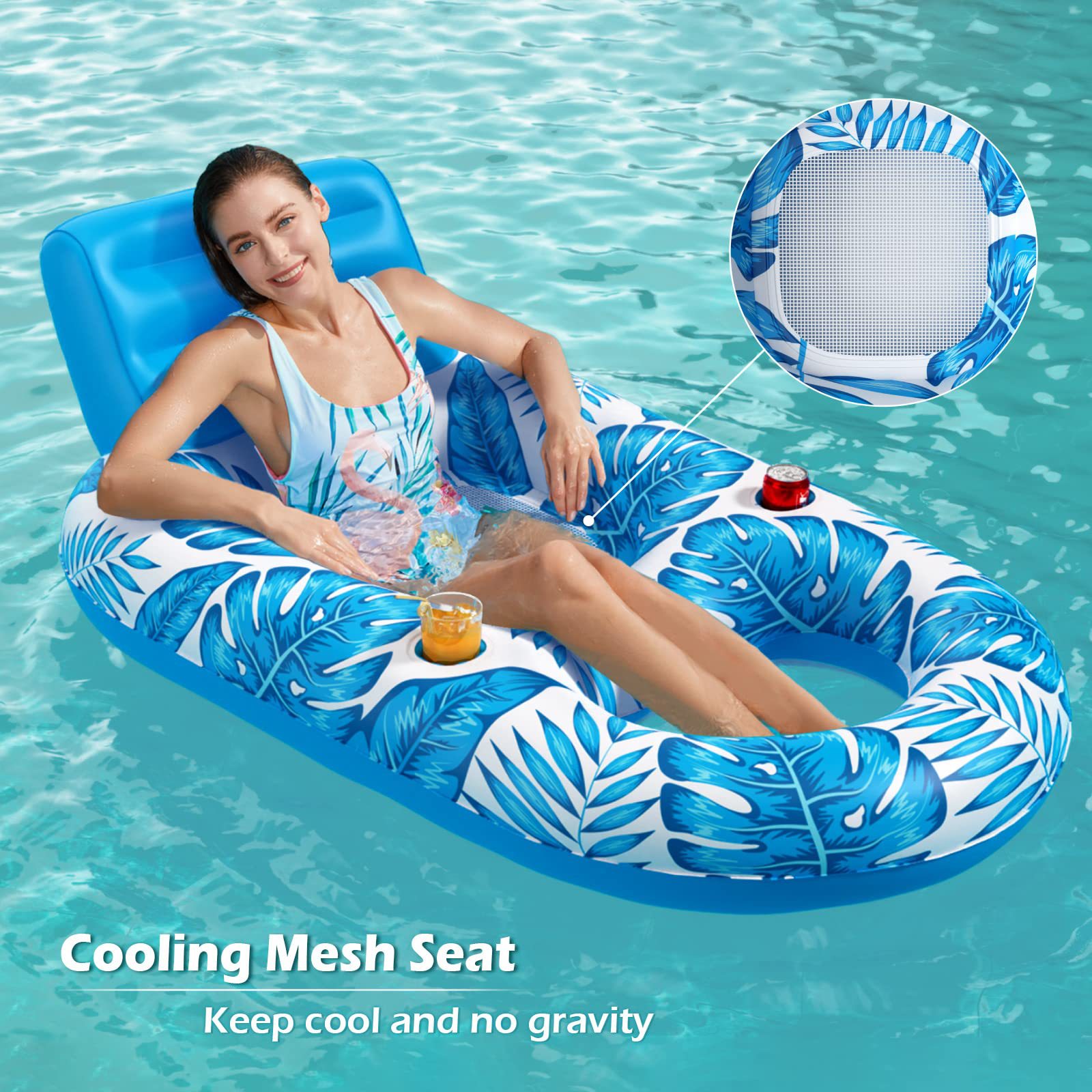 Inflatable Floating Chair Upright Lounge Swimming Pool Lounge Chair Portable Multifunctional Swimming Circle Water Inflatable Floating Row