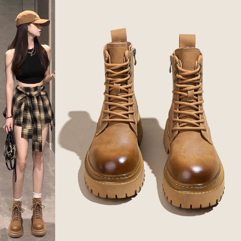 2024 new Martin boots for women genuine leather British style thick soled short boots small retro all match spring and autumn single boots summer