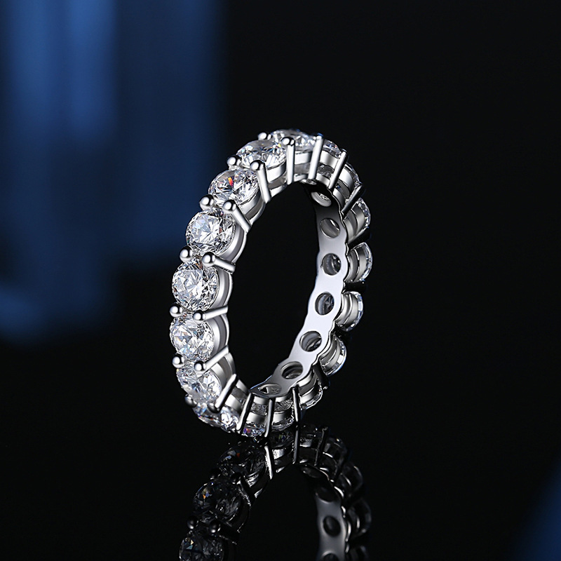 Silver Ring For Women Fashionable Temperament Full Circle Round Diamond Finger Ring Trendy All Match Diamond Ring