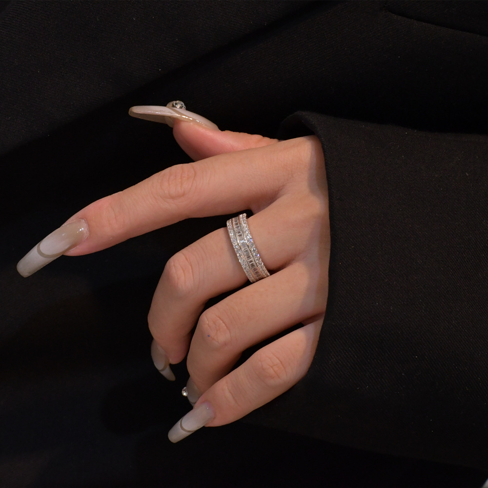 Women's Jewelry Set Fashion 925 Silver Three Row Diamond Ring Index Finger Ring Ladies Luxury Ring