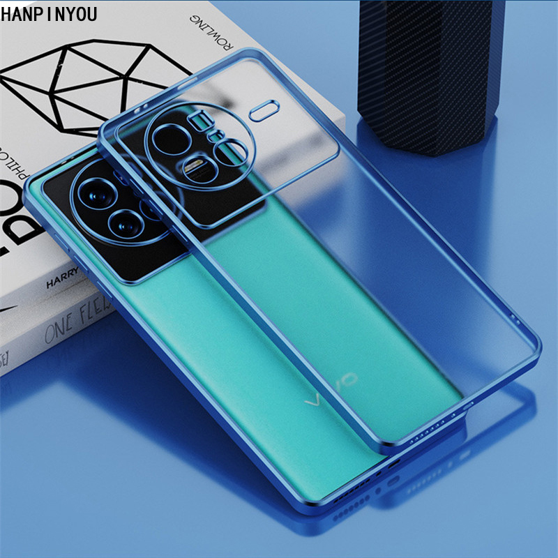 For vivo X80 X70 Pro Plus Straight Edge Plating Frame Matte Transparent Soft TPU Airbag Anti-drop Lens Full Cover Case S