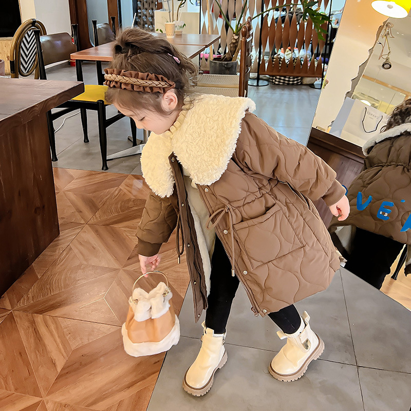 Kid's Clothing Girls winter cotton padded jacket new style stylish winter coat plus velvet thickened cotton clothing winter baby cotton padded jacket