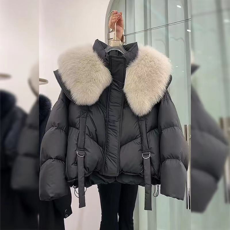 Women's Clothing winter new style fashionable loose thick cotton coat stylish big fur collar winter coats cotton coat small slim women's cotton coat
