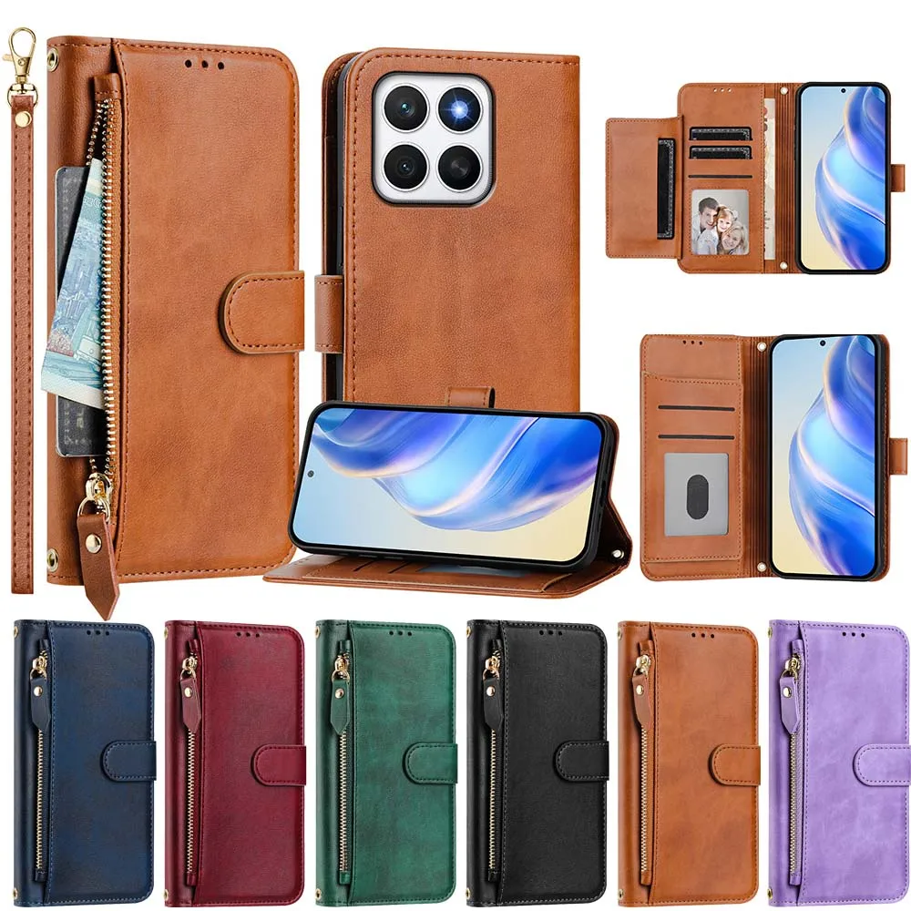 Zipper Multi Card Slots Wallet Flip Cover For Huawei Pura 70 Pro P60 P50 P40 P30 P20 Lite Honor X9 X8 X6 Phone Case With Lanyard