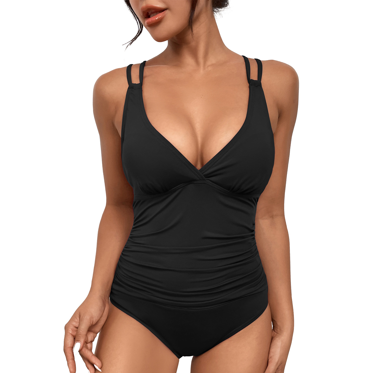 new European And American Sexy V Neck One Piece Swimsuit Female Swimsuit Belly Cover One Piece Swimsuit Female