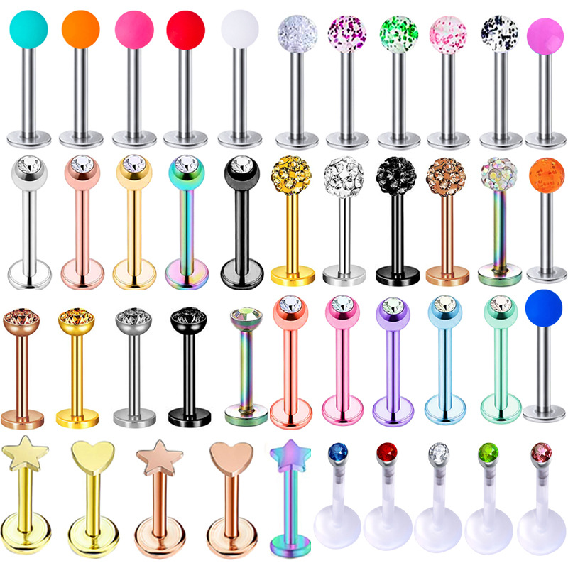 5 sets acrylic inner teeth outer teeth stainless steel lip nail lip jewelry ear bone nail T-shaped eyebrow nail nose nail piercing ornament