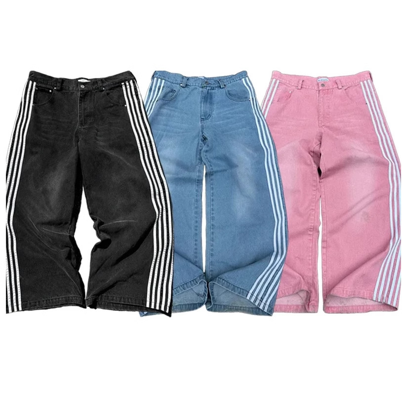 Men's Clothing Street Striped Jeans Men Y2k Harajuku Style Casual Wide Leg Pants Gothic Straight Mopping Pants