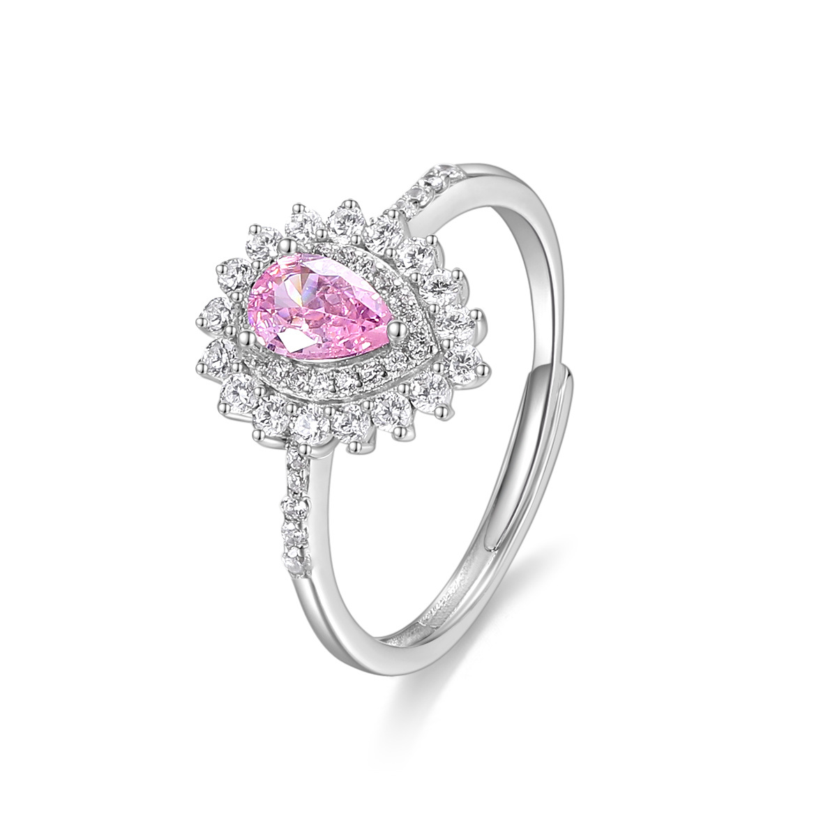 S925 Silver Ring Female Sterling Silver Full Diamond Ring Ice Flower Cut High Carbon Diamond Jewelry Moissanite Pink Diamond Ring