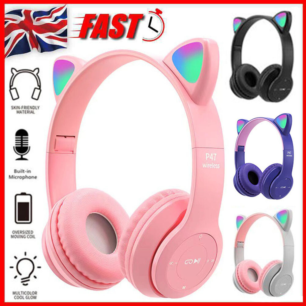 Kinder Katzenohr Kopfhörer Wireless Bluetooth Headset LED Leuchten Kopfhörer