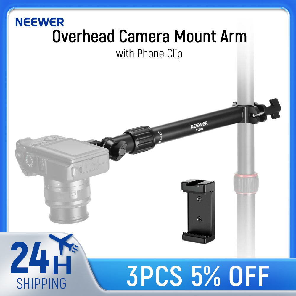 NEEWER Overhead Mount with Phone Clip 28cm 180°&360° Holding Arm Desk Stand for Camera LED Ring Light Microphone
