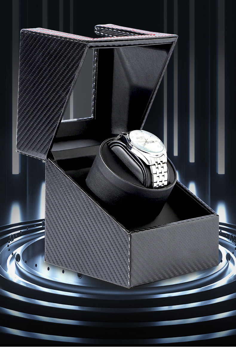 UnaMela Watch Winder For Automatic Watches: Rotating Watch Case In Carbon Fiber Leather, Watch Rotator With Quiet Motor, Battery Powered Or AC Adapter